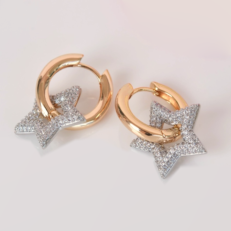 Star Hoop Earrings, Gold, Pair