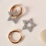 Star Hoop Earrings, Gold, Pair