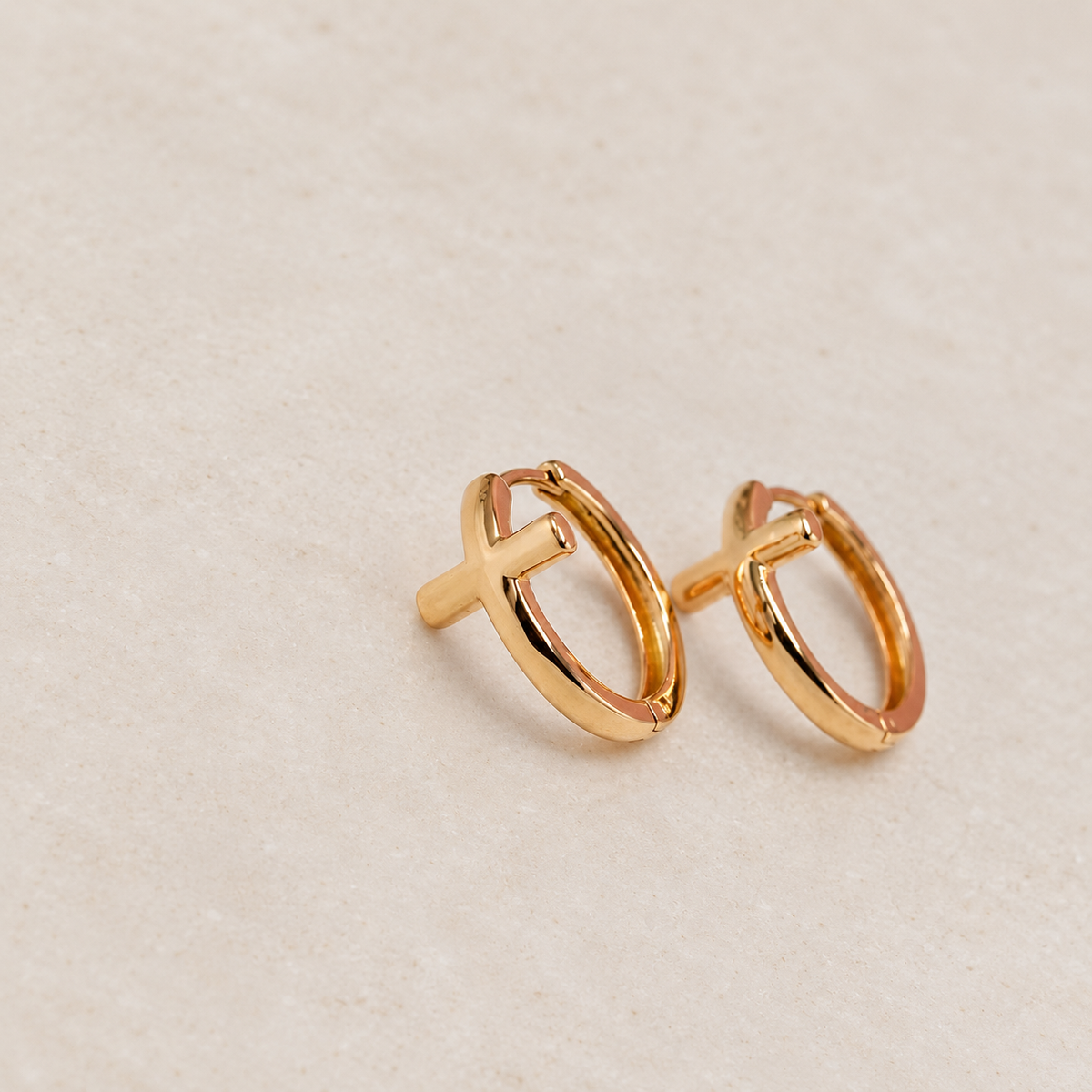 Cross Hoop and Stud Earrings, Gold, Pair