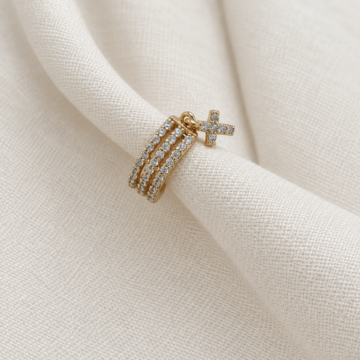 Zircon Cross Dangle Ear Cuff, Gold, Single