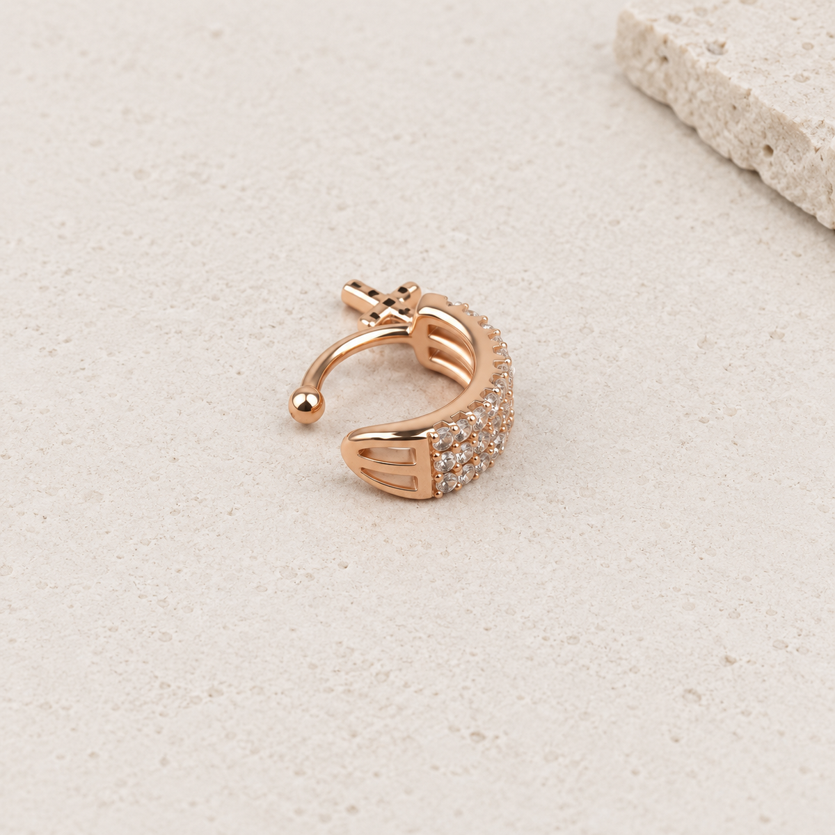 Zircon Cross Dangle Ear Cuff, Gold, Single