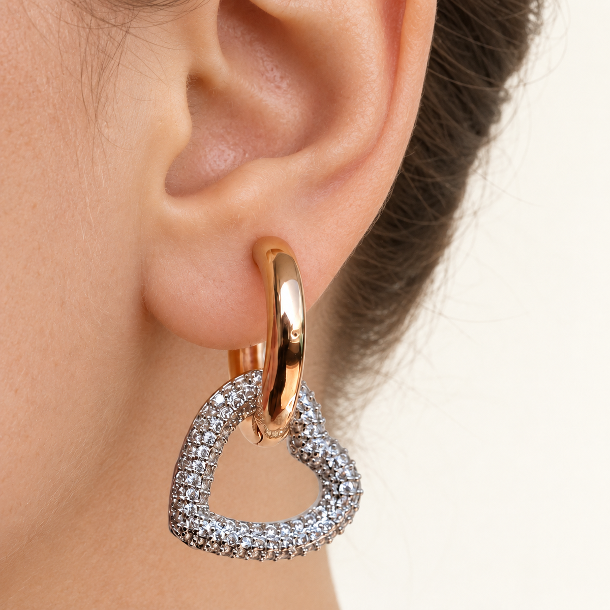 Dangle Heart Hoop Earrings, Gold, Pair