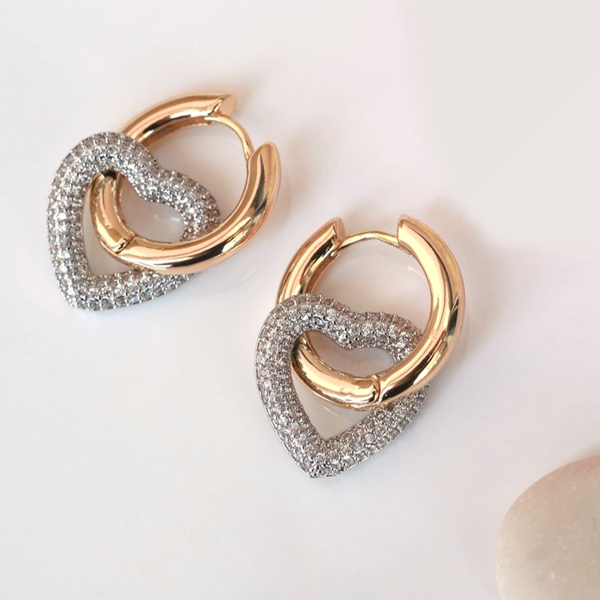 Dangle Heart Hoop Earrings, Gold, Pair