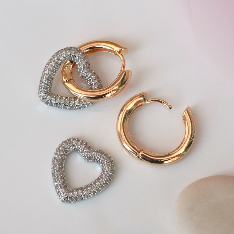 Dangle Heart Hoop Earrings, Gold, Pair