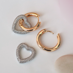 Dangle Heart Hoop Earrings, Gold, Pair