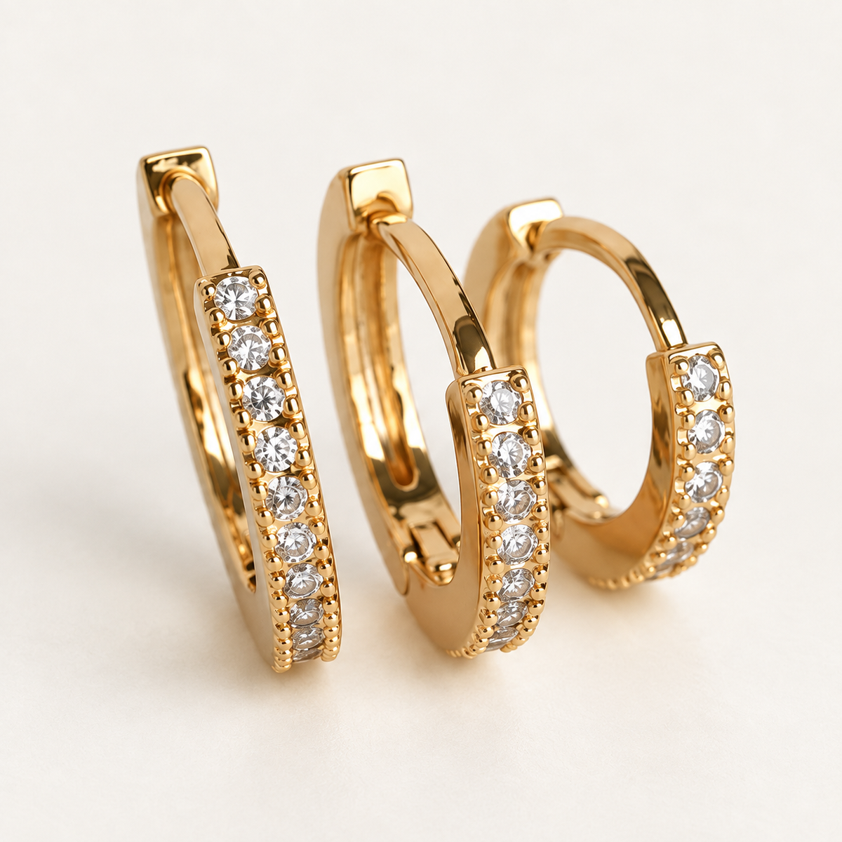 Zircon Hoop Earring Set, 11mm, 10mm & 8mm, Gold, Set of 3