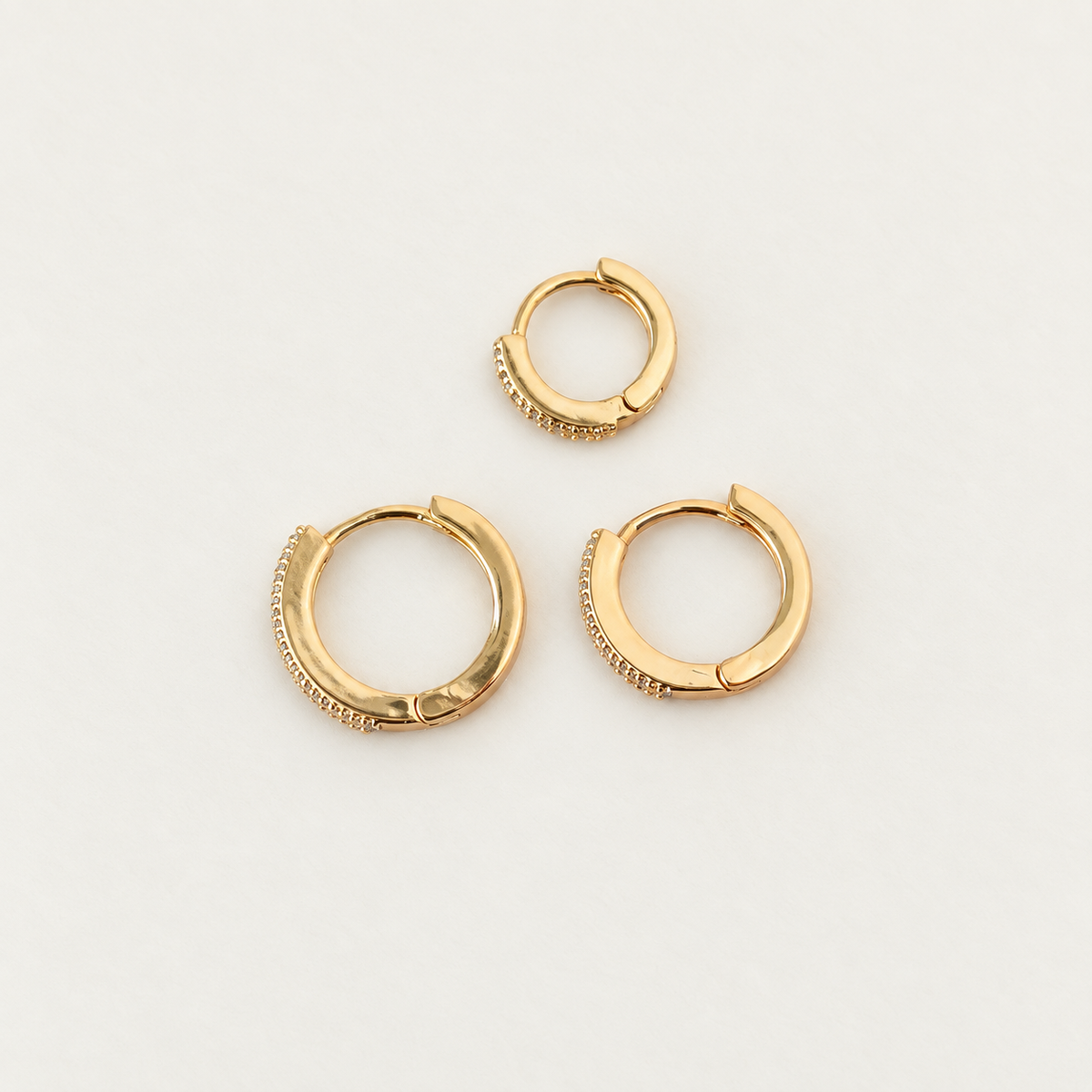 Zircon Hoop Earring Set, 11mm, 10mm & 8mm, Gold, Set of 3