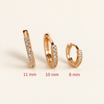 Zircon Hoop Earring Set, 11mm, 10mm & 8mm, Gold, Set of 3