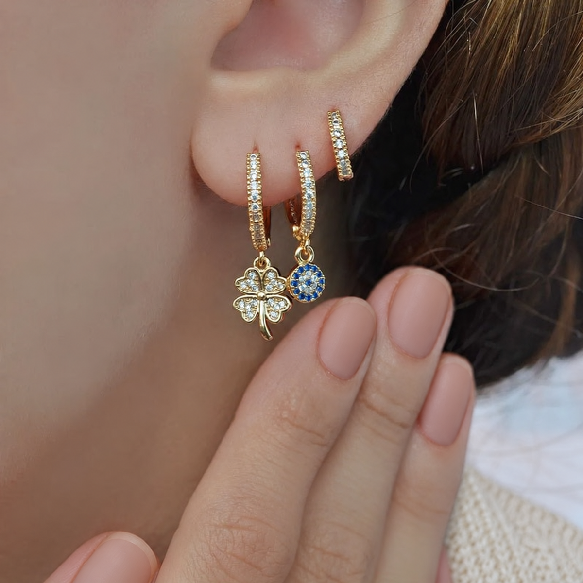 Clover Earring Set, Gold, Set of 3