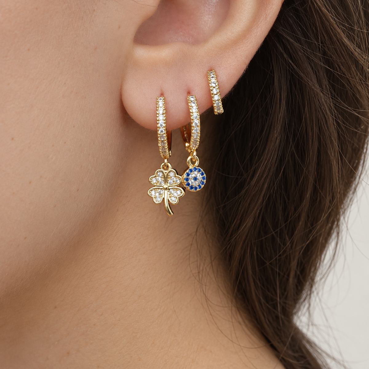 Clover Earring Set, Gold, Set of 3