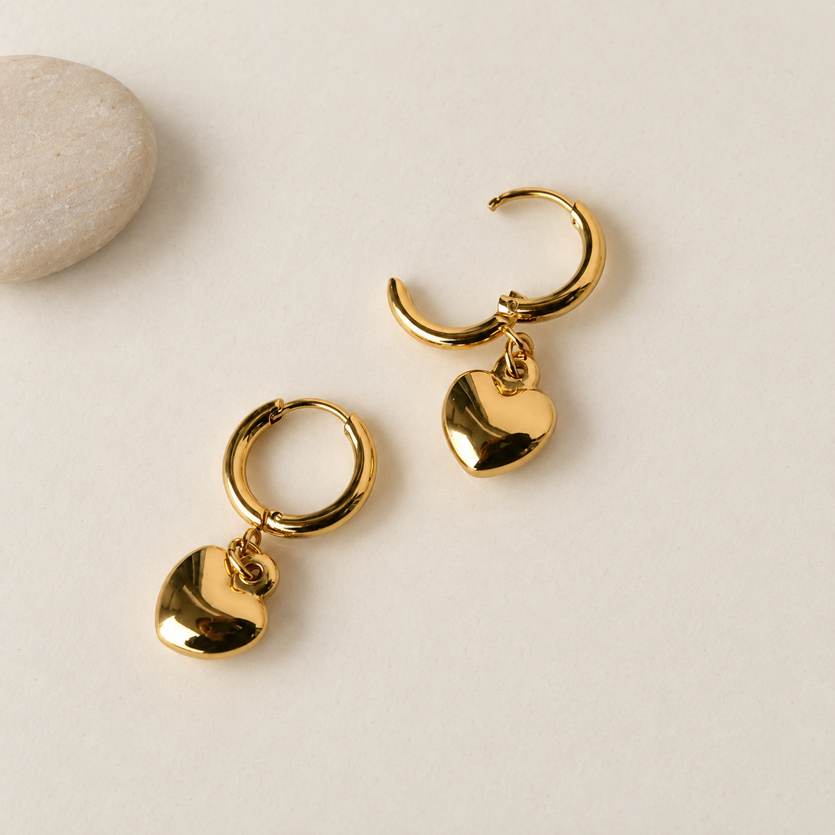 Heart Hoop Earrings, 10mm, Gold or Silver, Pair