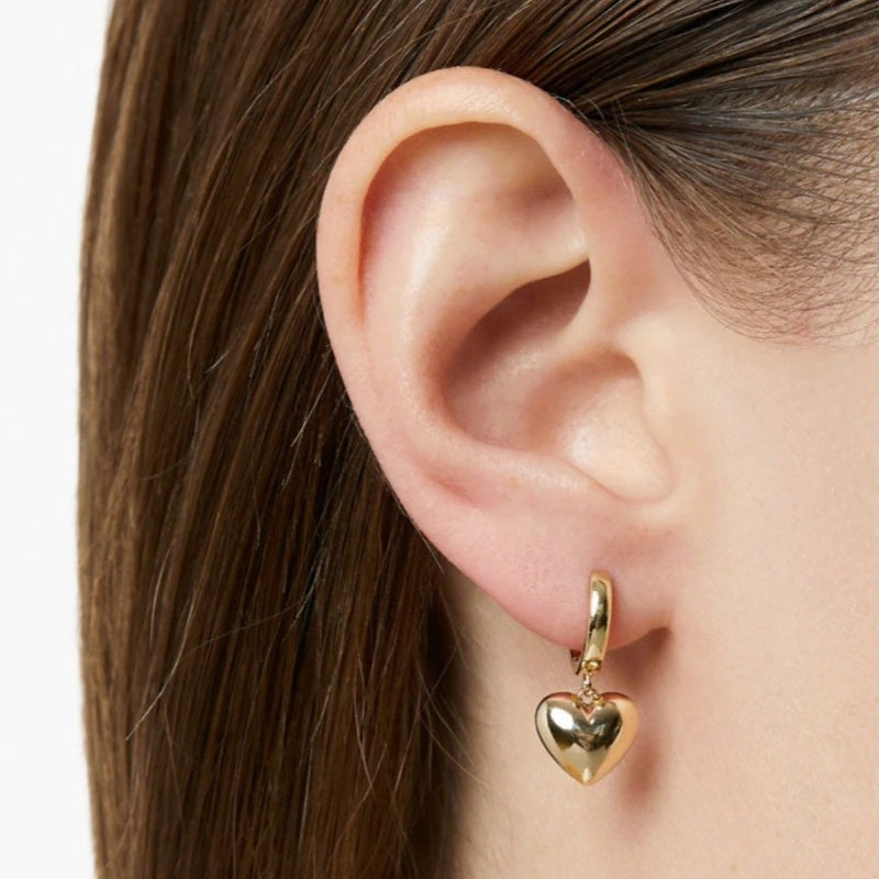 Heart Hoop Earrings, 10mm, Gold or Silver, Pair