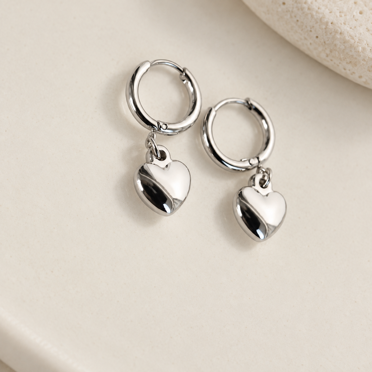 Heart Hoop Earrings, 10mm, Gold or Silver, Pair