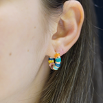Multicolour Enamel Zircon Hoop Earrings, Pair