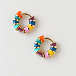 Multicolour Enamel Zircon Hoop Earrings, Pair