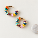 Multicolour Enamel Zircon Hoop Earrings, Pair