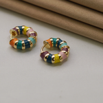 Multicolour Enamel Zircon Hoop Earrings, Pair