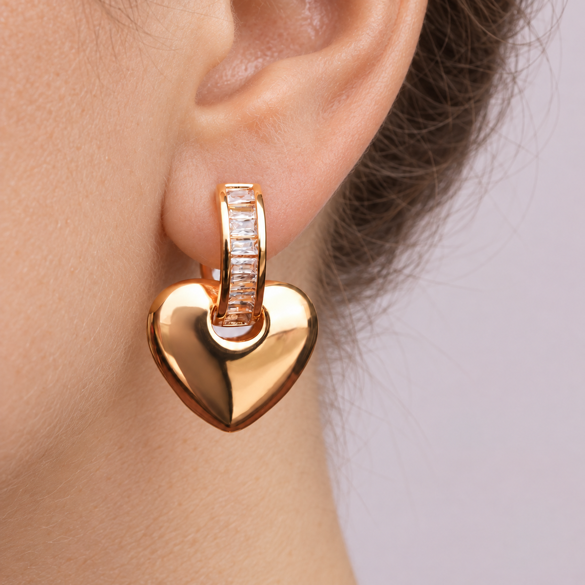Heart Hoop Earrings, Gold, Pair