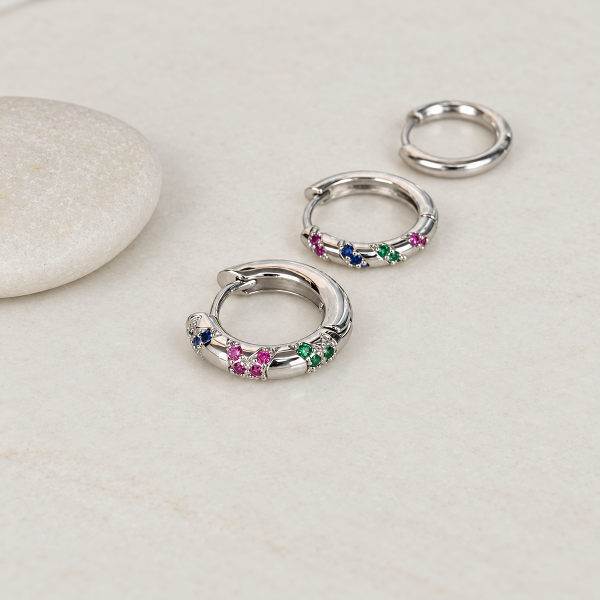 Zircon Hoop Earring Set, 10mm & 11mm, Gold or Silver, Set of 3