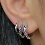 Zircon Hoop Earring Set, 10mm & 11mm, Gold or Silver, Set of 3