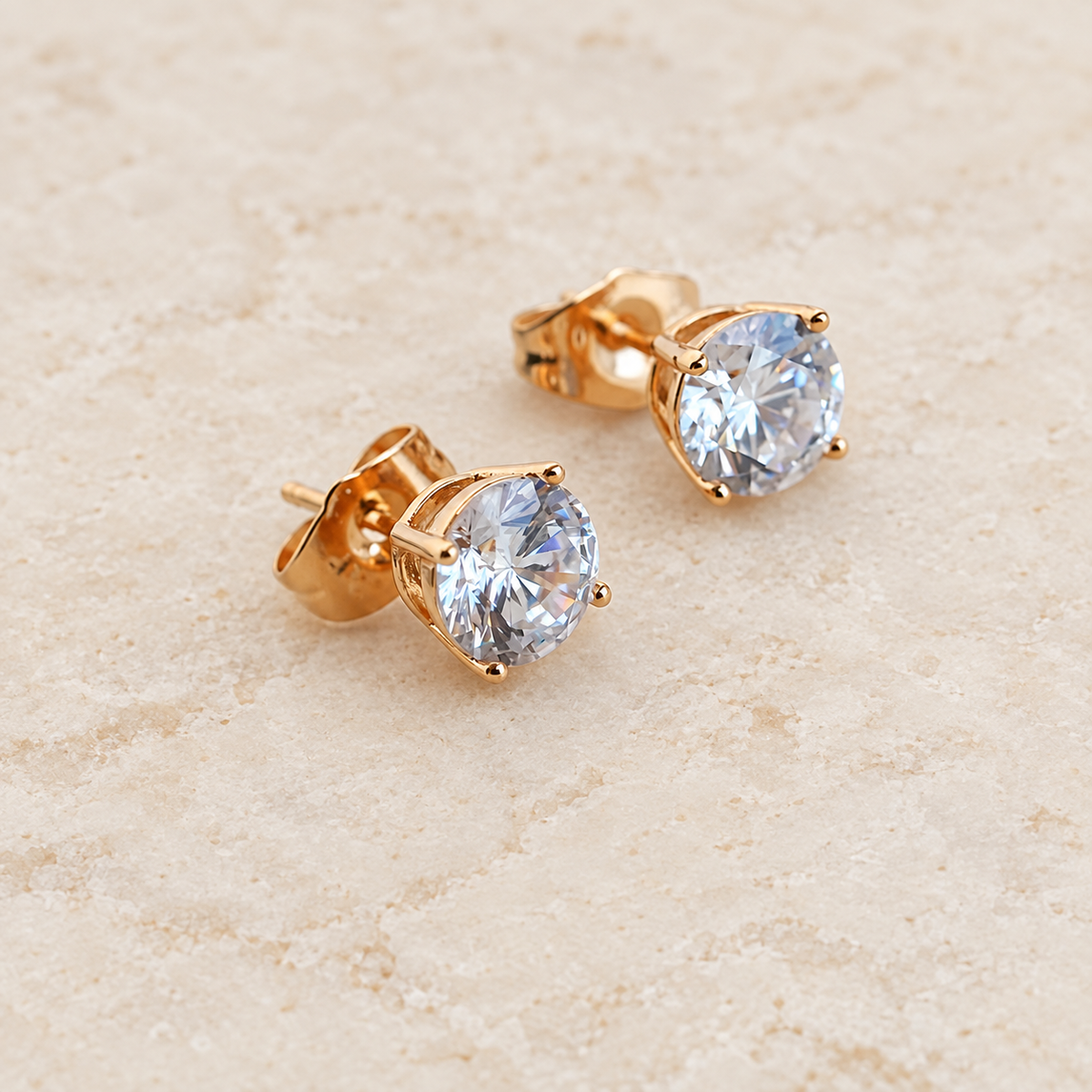 Zircon Solitaire Stud Earrings, 2-7mm, Gold or Silver, Pair