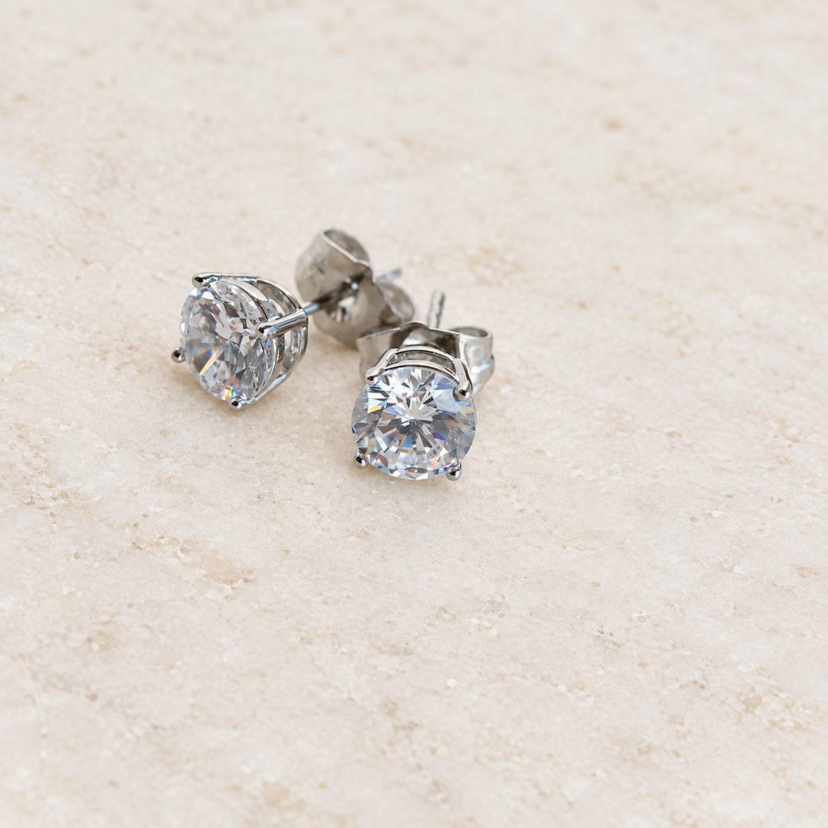 Zircon Solitaire Stud Earrings, 2-7mm, Gold or Silver, Pair