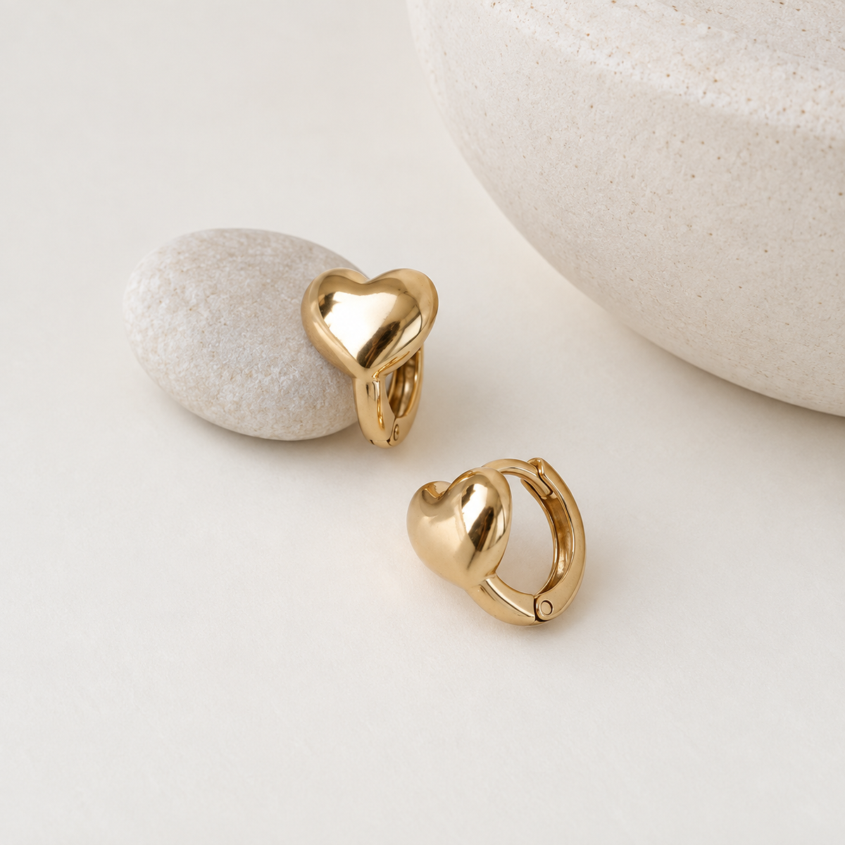Heart Hoop Earrings, 8mm, Gold, Pair