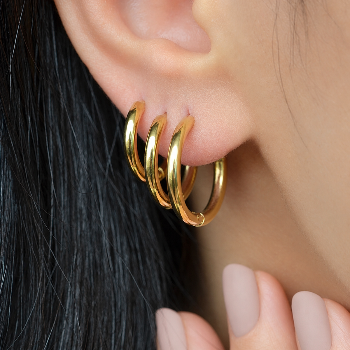 Hoop Earring Set, 12mm, 15mm & 17mm, Gold or Silver, Set of 3