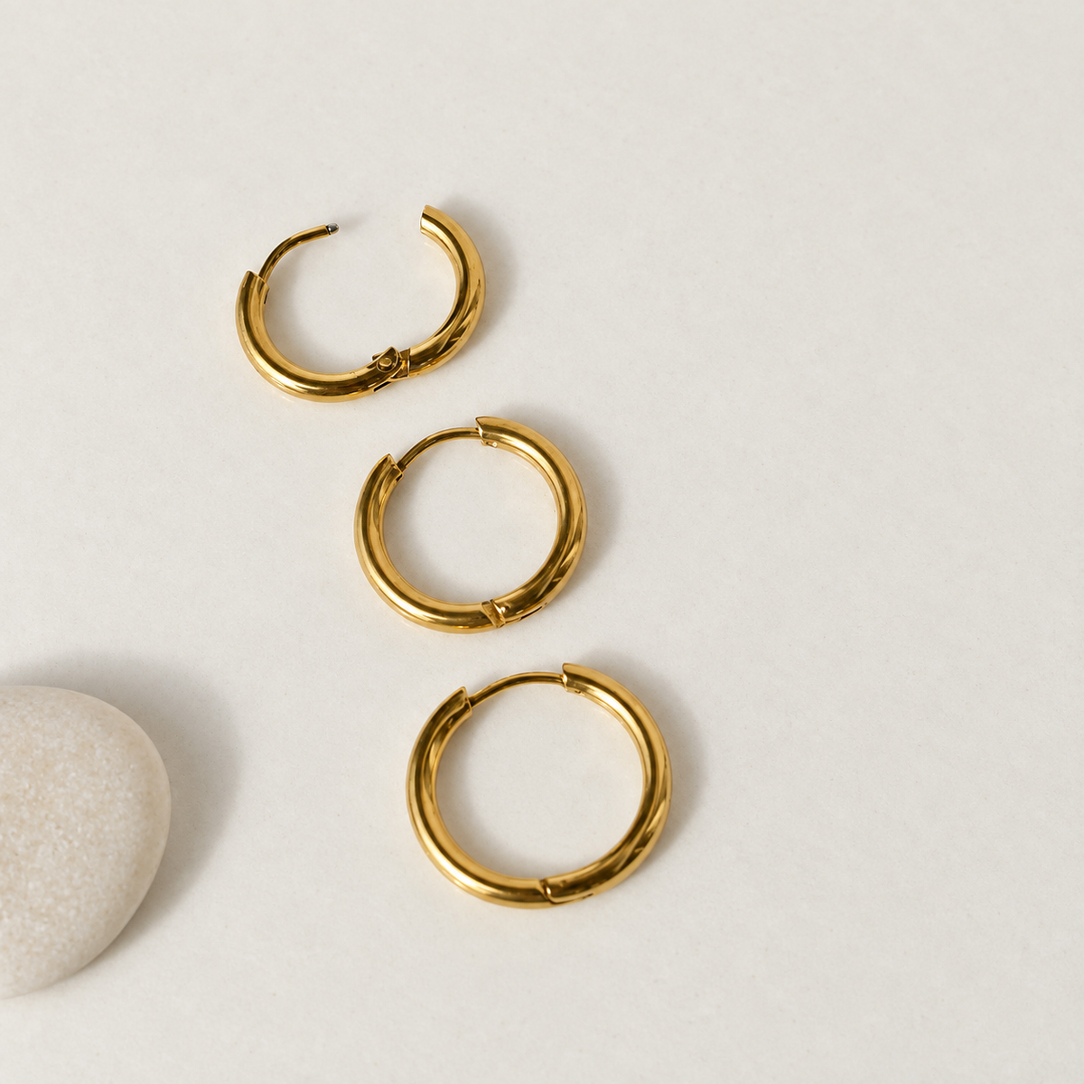 Hoop Earring Set, 12mm, 15mm & 17mm, Gold or Silver, Set of 3