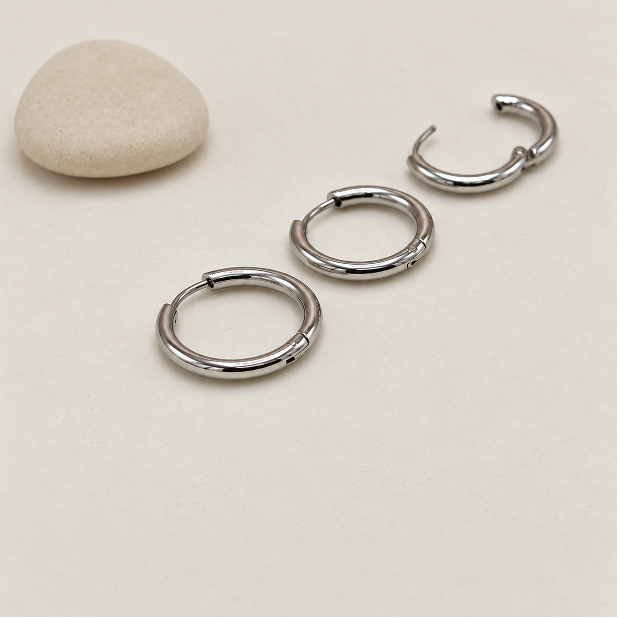 Hoop Earring Set, 12mm, 15mm & 17mm, Gold or Silver, Set of 3