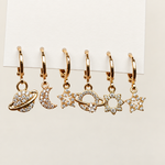 Moon, Star, Planet and Sun Earring Set, Gold or Silver, Set of 6