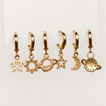 Moon, Star, Planet and Sun Earring Set, Gold or Silver, Set of 6