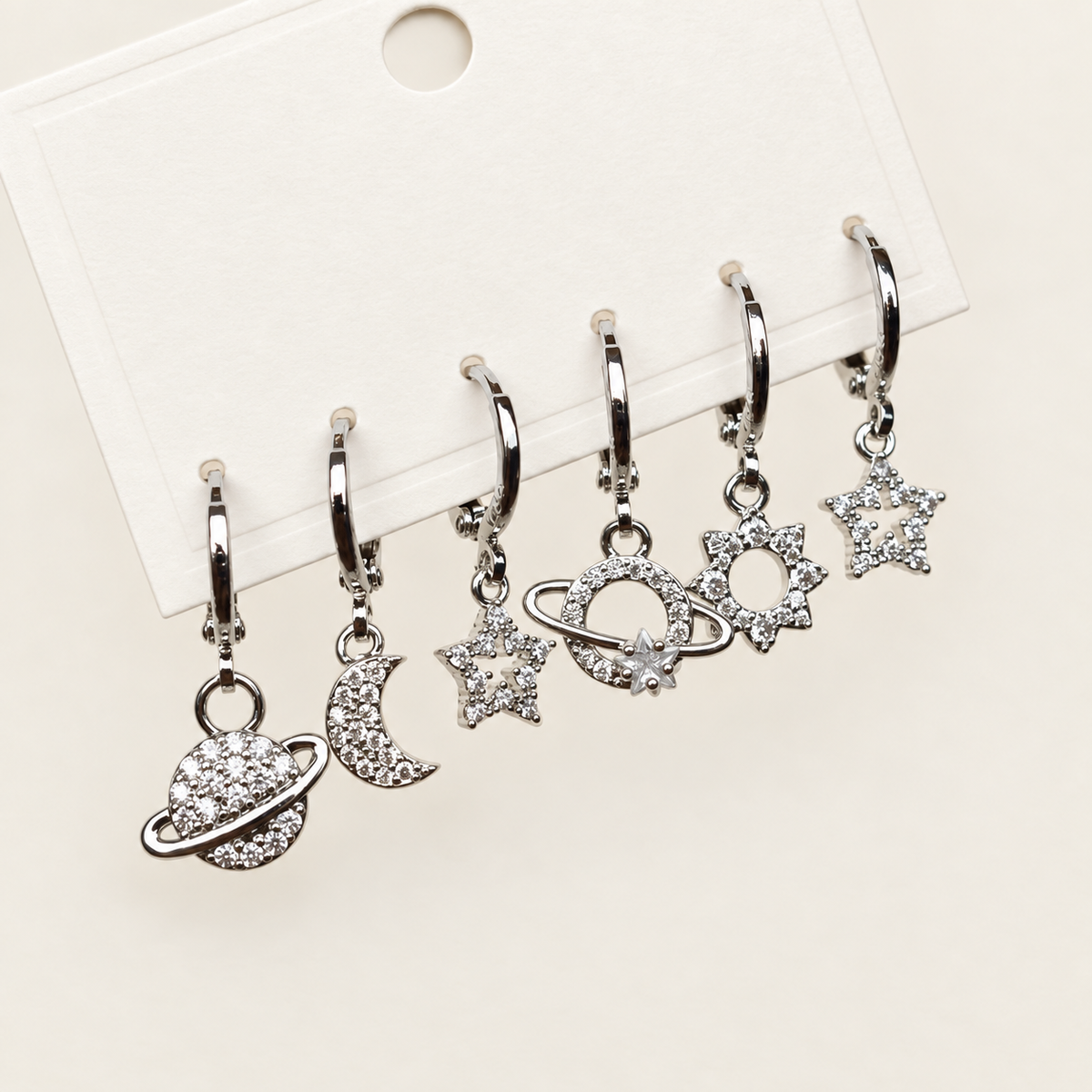 Moon, Star, Planet and Sun Earring Set, Gold or Silver, Set of 6