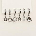 Moon, Star, Planet and Sun Earring Set, Gold or Silver, Set of 6