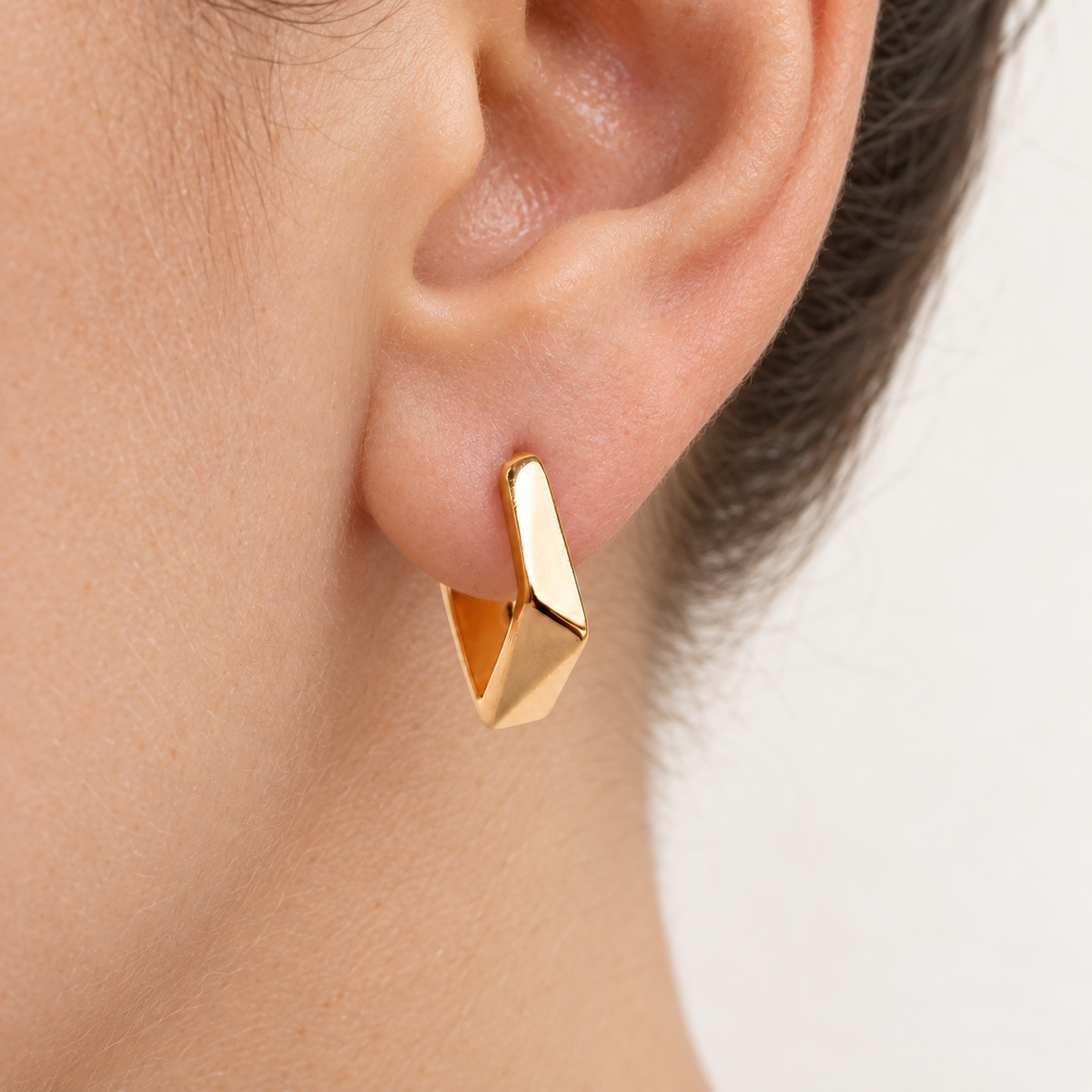Asymmetric Square Stud Earrings, Gold or Silver, Pair