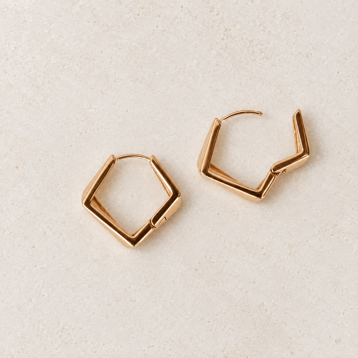 Asymmetric Square Stud Earrings, Gold or Silver, Pair