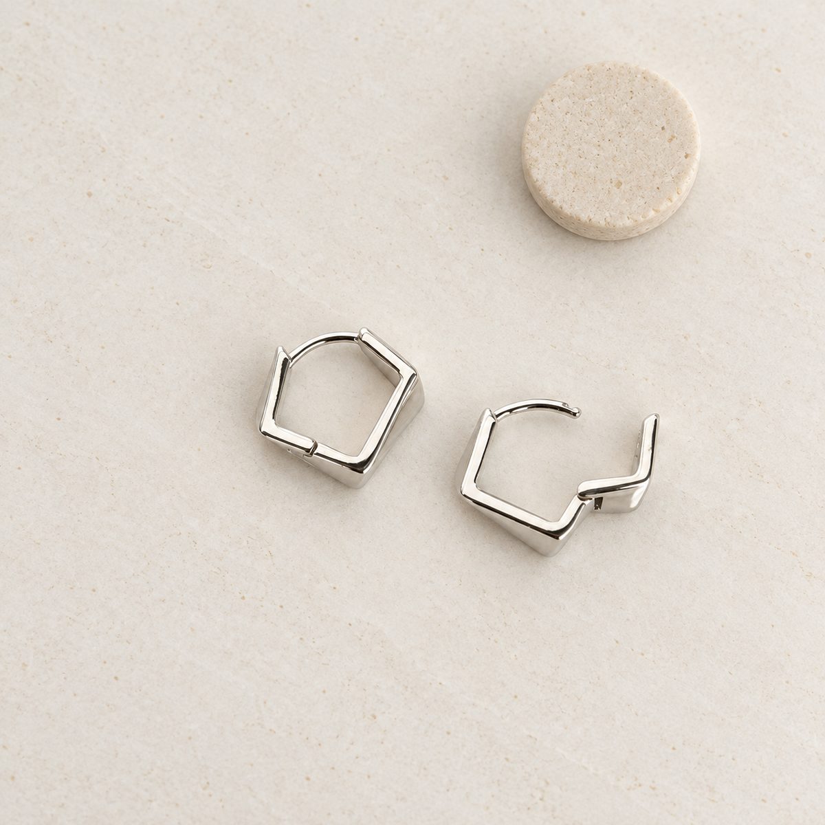 Asymmetric Square Stud Earrings, Gold or Silver, Pair