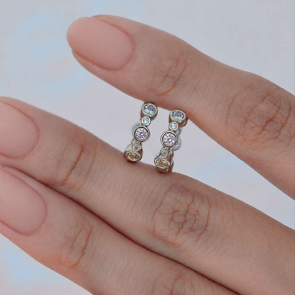 Soft Zircon Hoop Earrings, 11mm, Pair