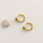 Green-Eyed Snake Hoop Earrings, 12mm, Gold or Silver, Pair