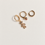 Teddy Bear and Heart Earring Set, 8mm, 10mm & 11mm, Gold or Silver, Set of 3