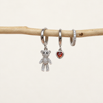Teddy Bear and Heart Earring Set, 8mm, 10mm & 11mm, Gold or Silver, Set of 3