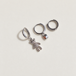 Teddy Bear and Heart Earring Set, 8mm, 10mm & 11mm, Gold or Silver, Set of 3