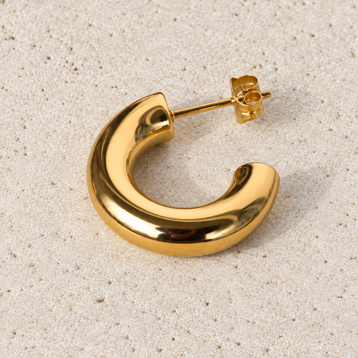 Curved Hoop Earrings, 13mm, Gold, Pair