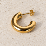 Curved Hoop Earrings, 13mm, Gold, Pair