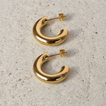Curved Hoop Earrings, 13mm, Gold, Pair