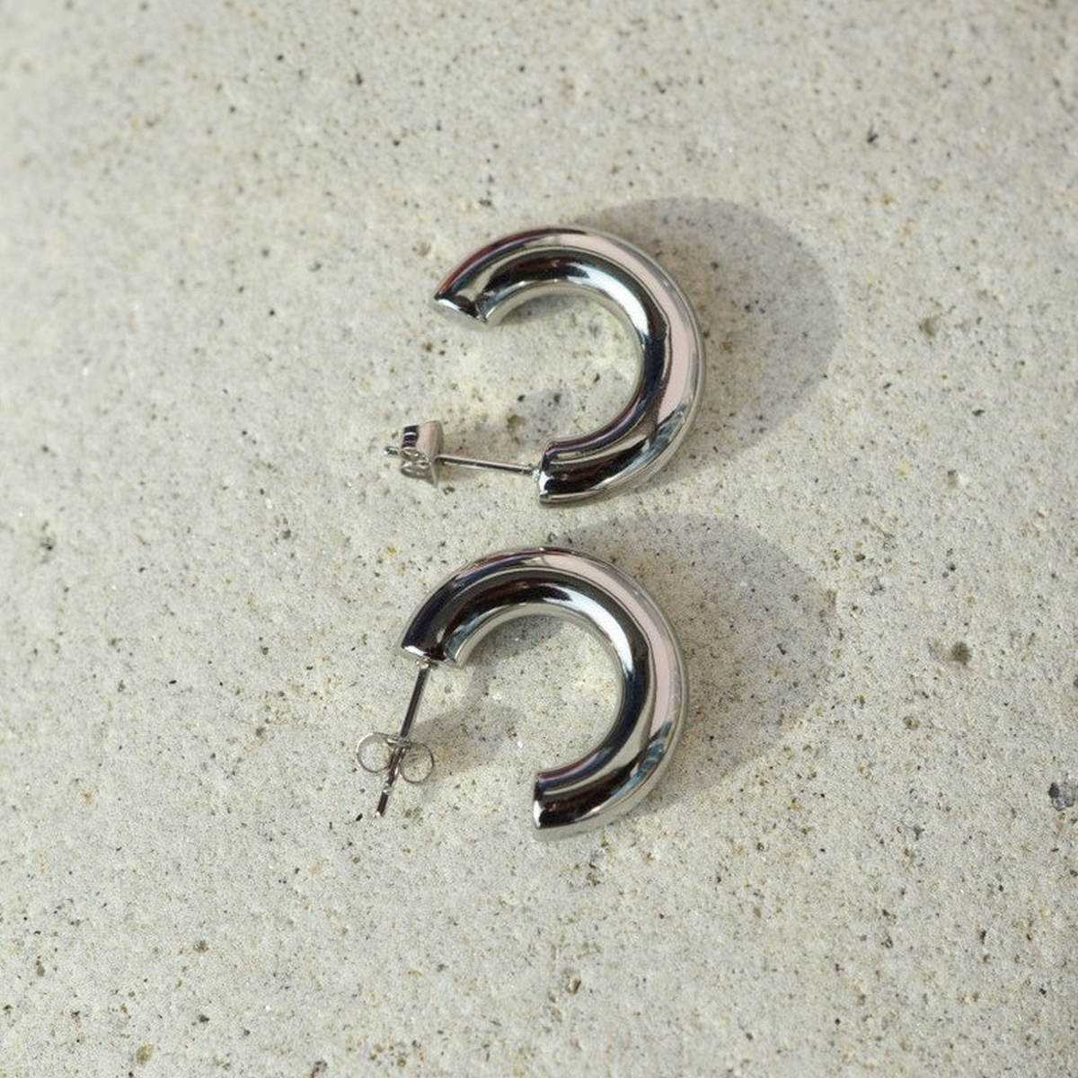 Flat Hoop Earrings, 13mm, Silver, Pair
