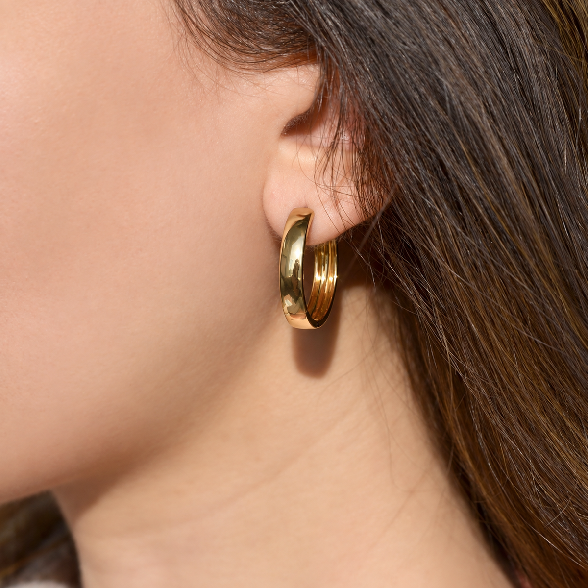 Flat Hoop Earrings, 24mm, Gold, Pair
