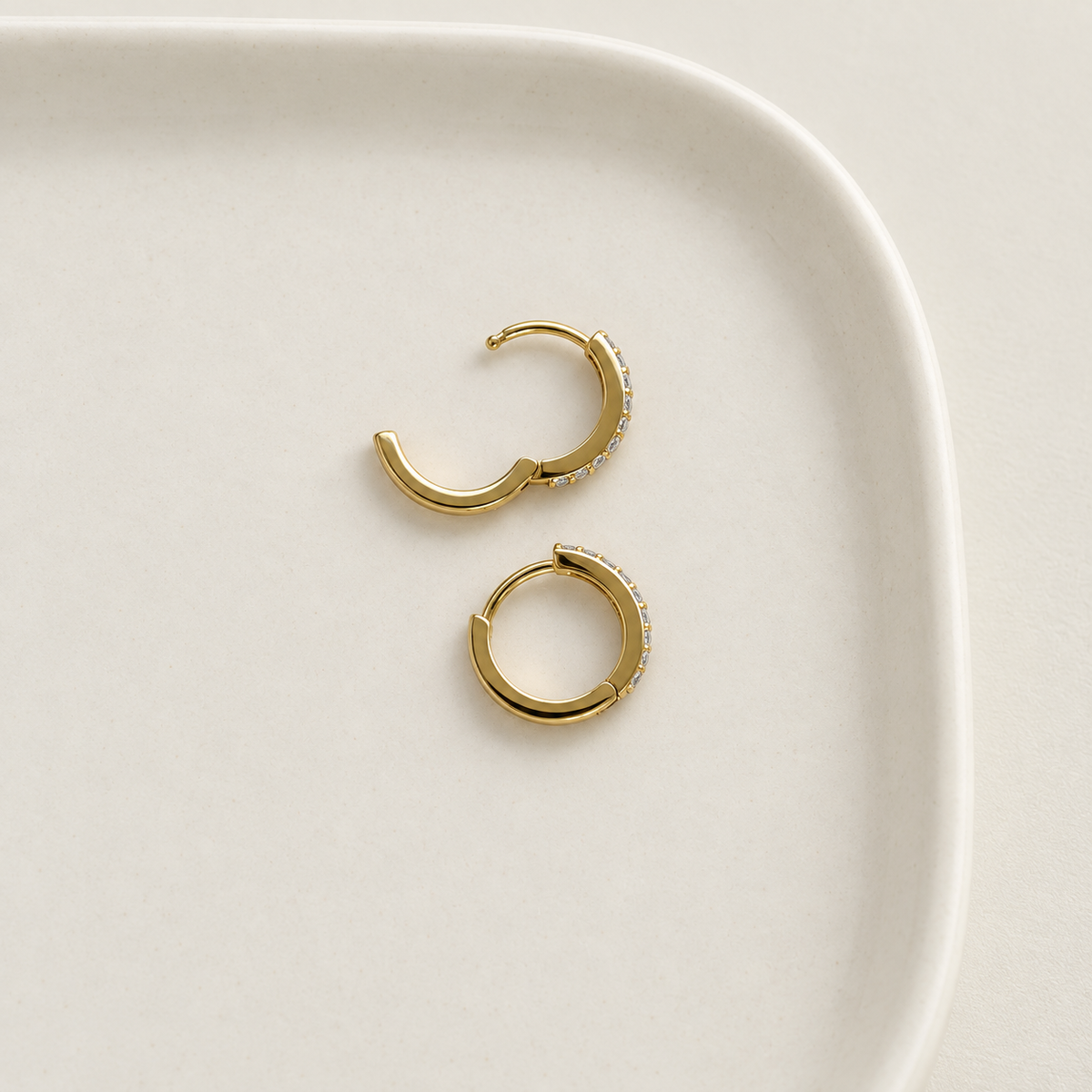 Mini Zircon Hoop Earrings, 10mm, Gold, Pair