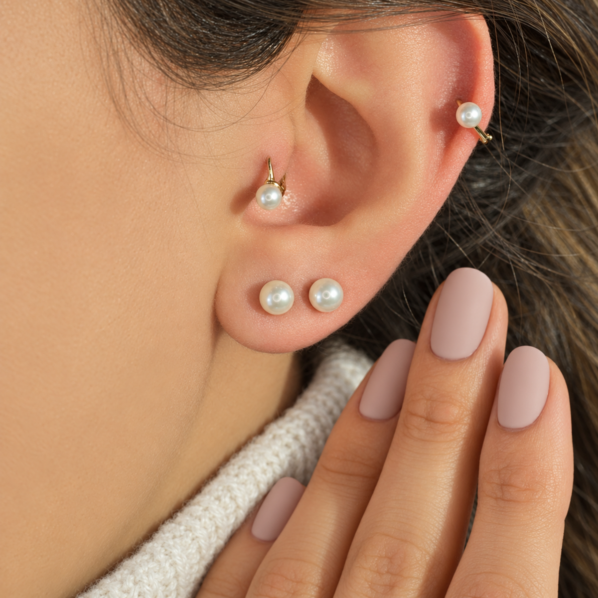 Pearl Stud Earrings, 5mm, 8mm & 10mm, Pair