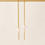 Dangle Pearl Chain Earrings, 12cm, Gold or Silver, Pair